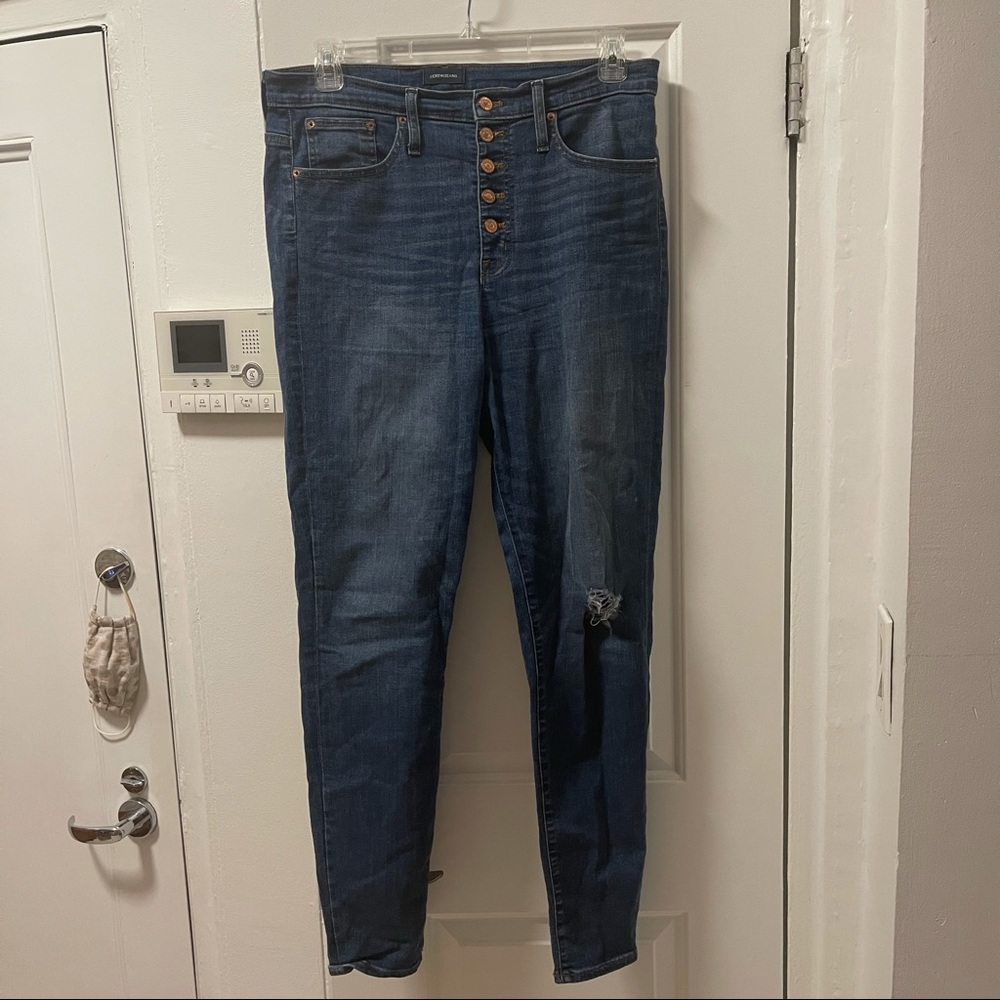 JCrew 10” Button Fly high rise distressed jeans